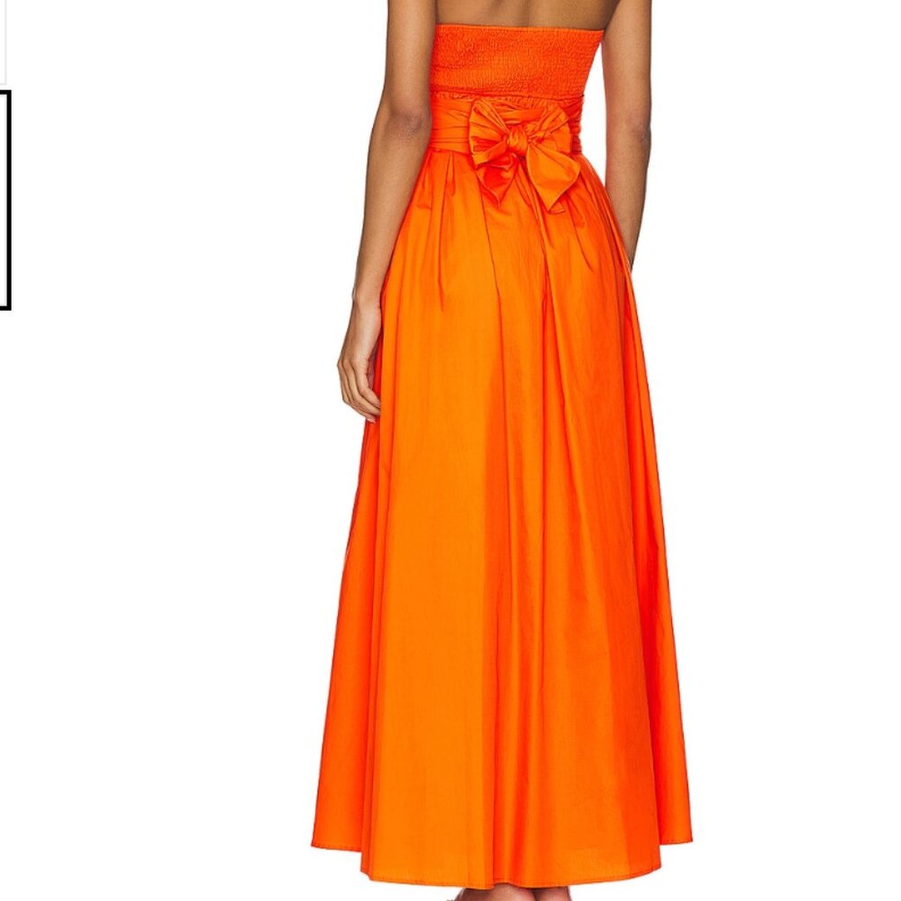 Line & Dot Sunburst Orange Midi Dress Size: S - Picture 3 of 5